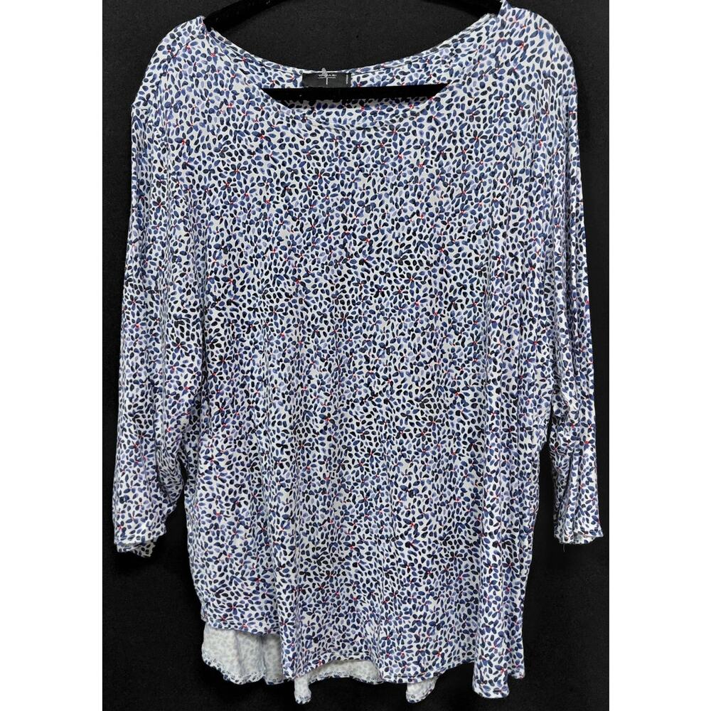 TAHARI WOMAN Blue Printed Top 3/4 Sleeve Women See Measurements